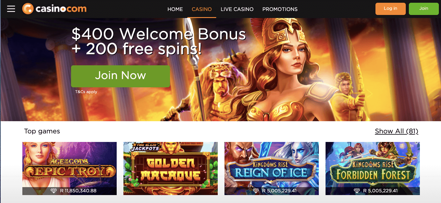 Casino.com homepage