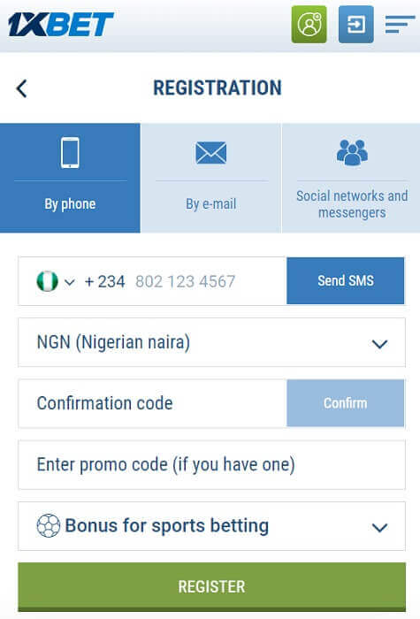 Registration on 1xBet Mobile App