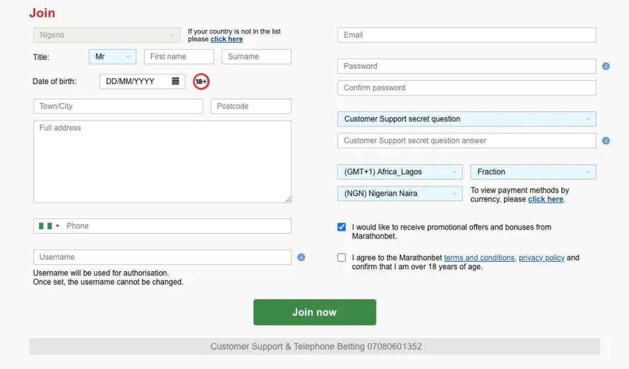 Marathonbet Register
